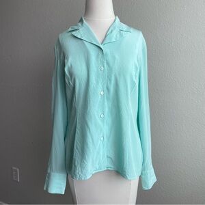 Vintage Silk Aqua Button-Up Blouse